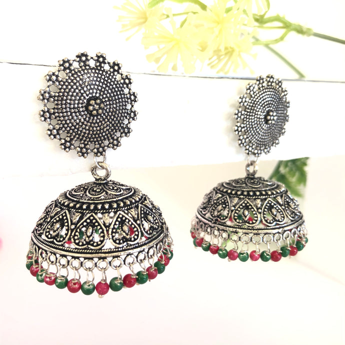 Multi colour oxidised Jhumki Earrings pair