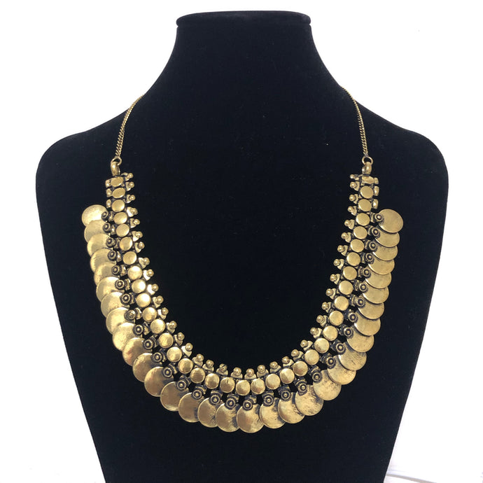 Oxidised Gold Coin Necklace Antique Finish