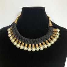 Load image into Gallery viewer, Black Thread Necklace with artificial Peal and Antique Gold Finish
