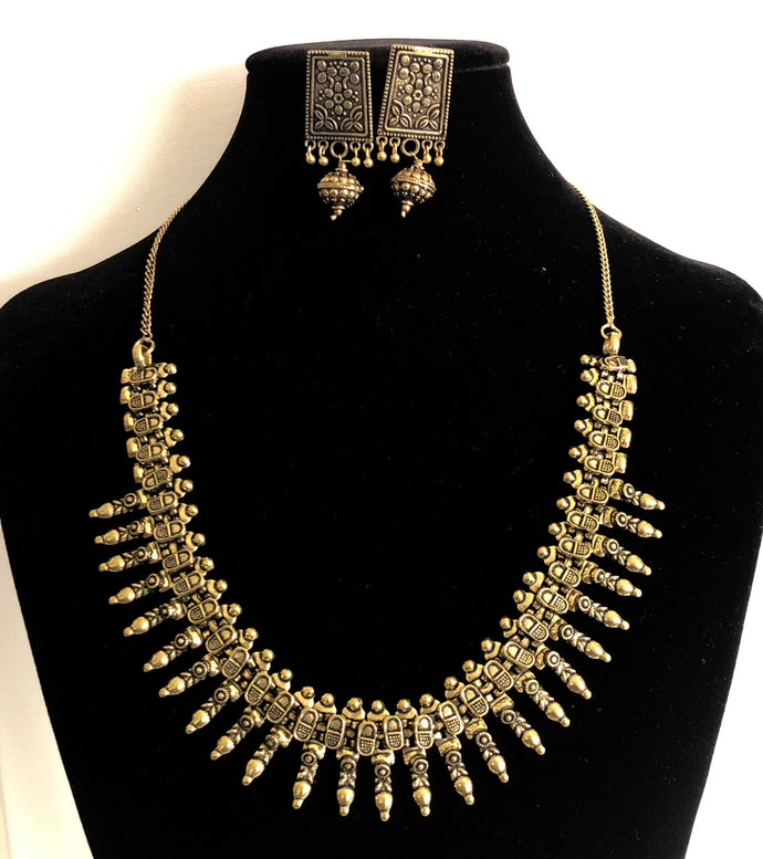 Antique Oxidised Golden Choker Necklace Set