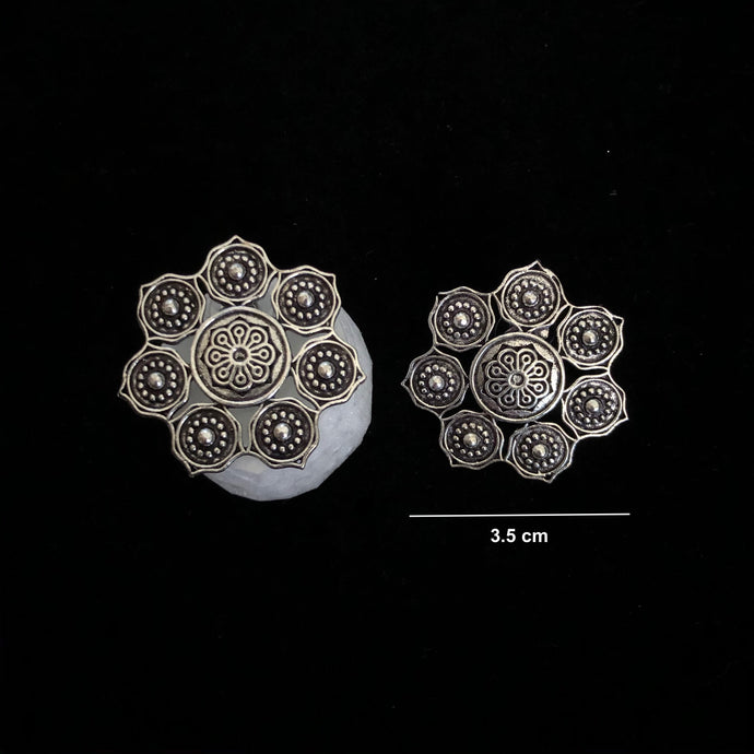 Seven Moon Oxidised Silver Floral Stud Earrings pair