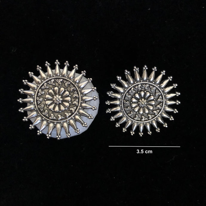 Oxidised Silver Floral Leaves Stud Earrings pair