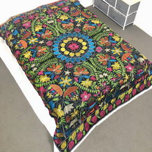Load image into Gallery viewer, Queen Size Bright Black Nakshi Kantha Embroidered Cotton Bed Cover
