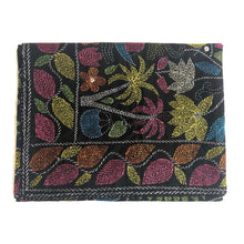 Load image into Gallery viewer, Queen Size Bright Black Nakshi Kantha Embroidered Cotton Bed Cover
