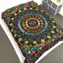 Load image into Gallery viewer, Queen Size Bohemian Black Nakshi Kantha Embroidered Cotton Bed Cover
