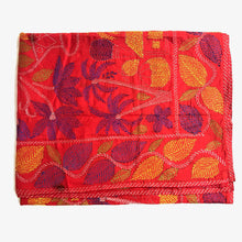 Load image into Gallery viewer, Queen Size Red Nakshi Kantha Embroidered Cotton Bed Cover Kolka Design
