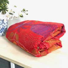 Load image into Gallery viewer, Queen Size Red Nakshi Kantha Embroidered Cotton Bed Cover Kolka Design
