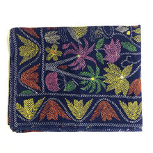 Load image into Gallery viewer, Blue Nakshi Kantha Embroidered Cotton Bed Cover
