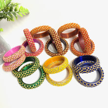 Load image into Gallery viewer, Traditional Indian Glass Bangle Kada - Handcrafted Floral Beaded Wedding Bangles - Multicolor Festive Jewelry - Available in Sizes 2-4, 2-6, 2-8

