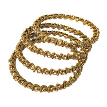 Load image into Gallery viewer, 4 pcs Oxidised Golden Metal Vine Glass Work Bangles
