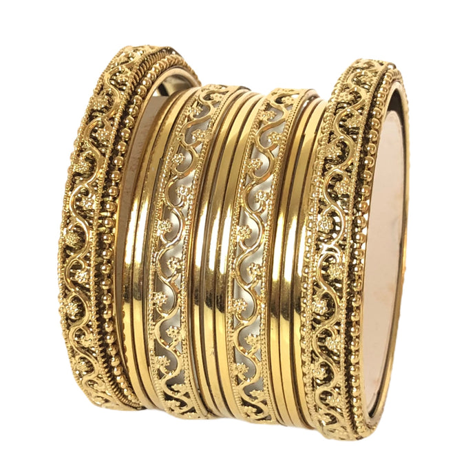 Golden Bangles Set (3 designs in 1 set - a total of 13 pcs)