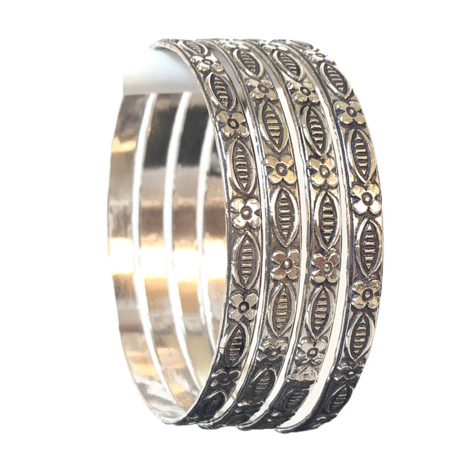 4 pcs Oxidised/German silver Floral design bangles
