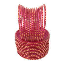 Load image into Gallery viewer, Traditional Indian Glass Bangles with Golden Sprinkles - Colorful Wedding &amp; Celebration Jewelry Set (12 pcs) for women
