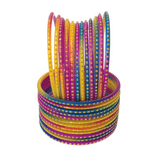 Load image into Gallery viewer, Traditional Indian Glass Bangles with Golden Sprinkles - Colorful Wedding &amp; Celebration Jewelry Set (12 pcs) for women
