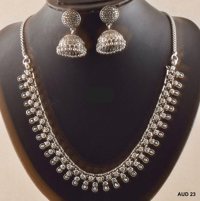 Silver Oxidised Choker Necklace with Jhumka Earrings