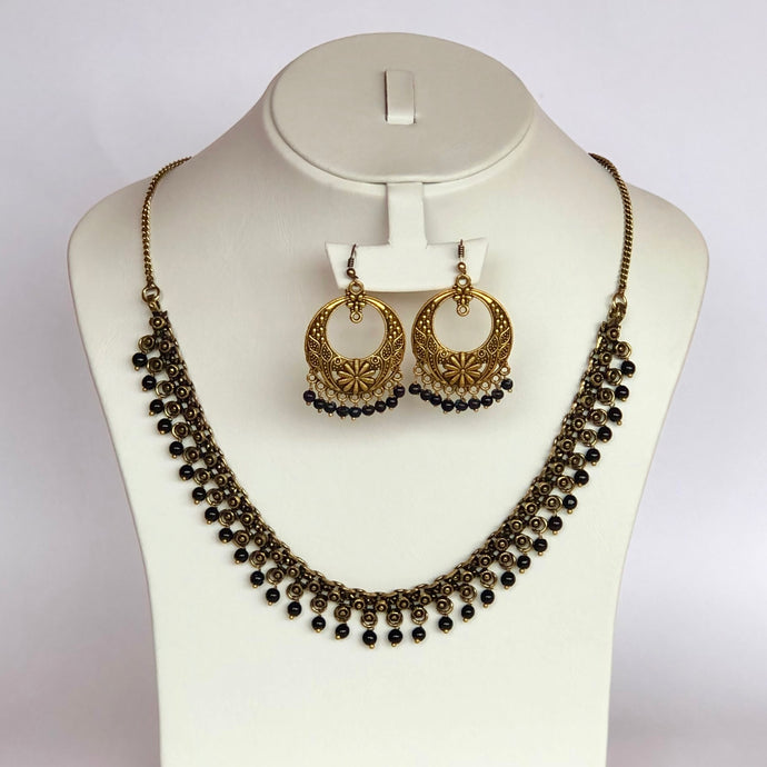 Oxidised Choker Necklace Sets with Earrings (Beads)